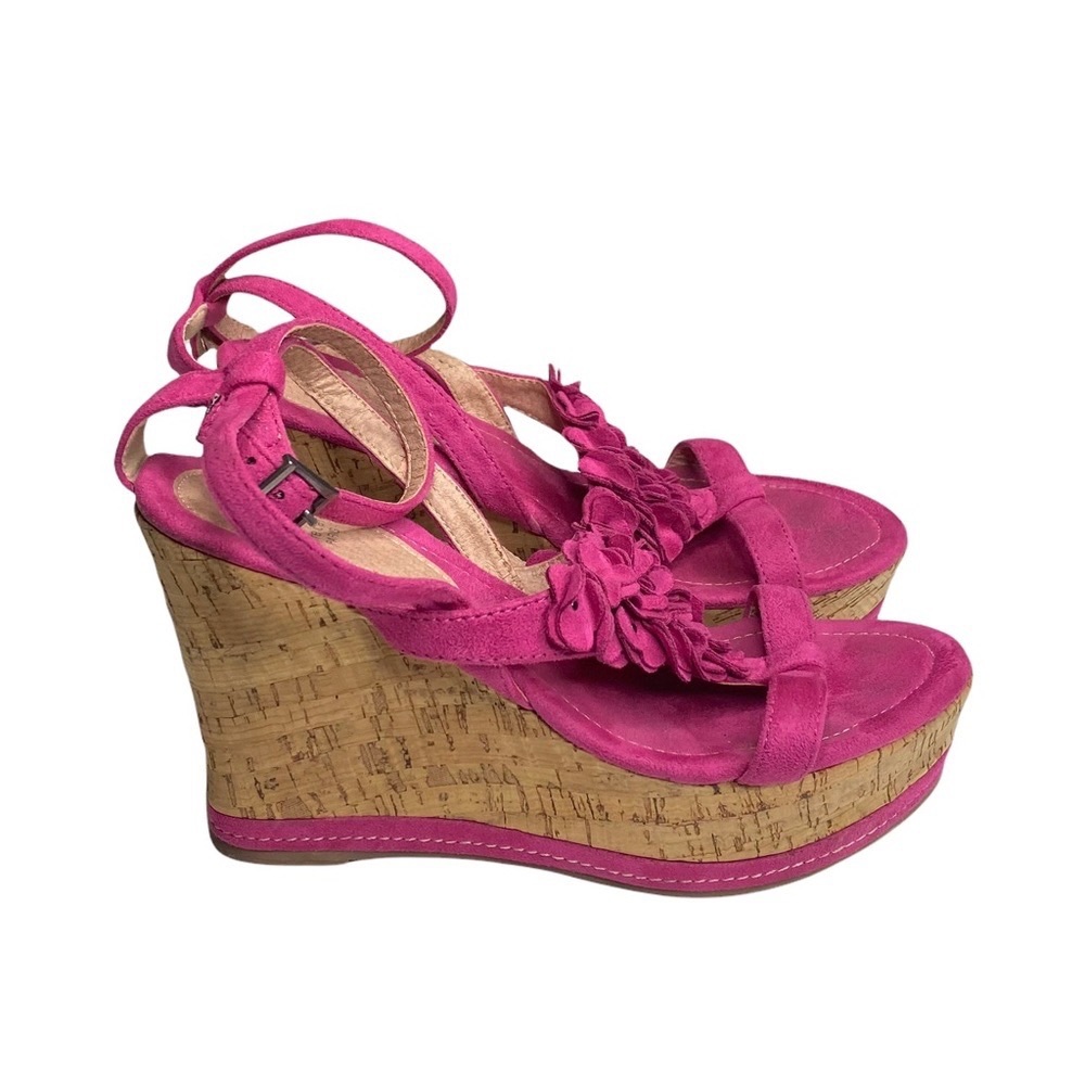 Vintage: Pierre Cardin ♚ Suede Floral Embellish Platform Wedge Sandals ♚ Magenta - Picture 3 of 16